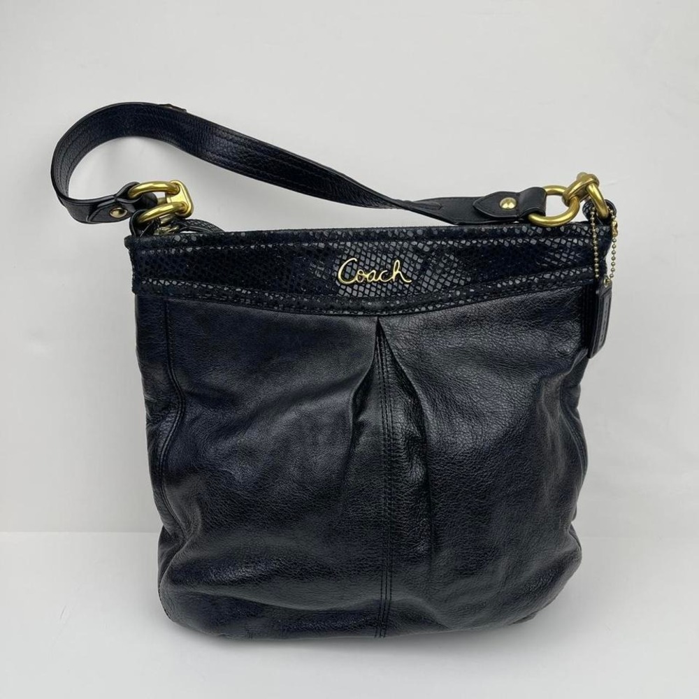 Y2K Coach Black Pebbled‎ Leather Purse Designer Gold Hardware Classic Medium